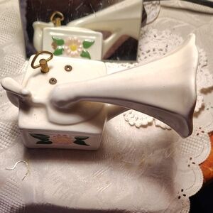 Vintage White Ceramic Gramophone Decor
